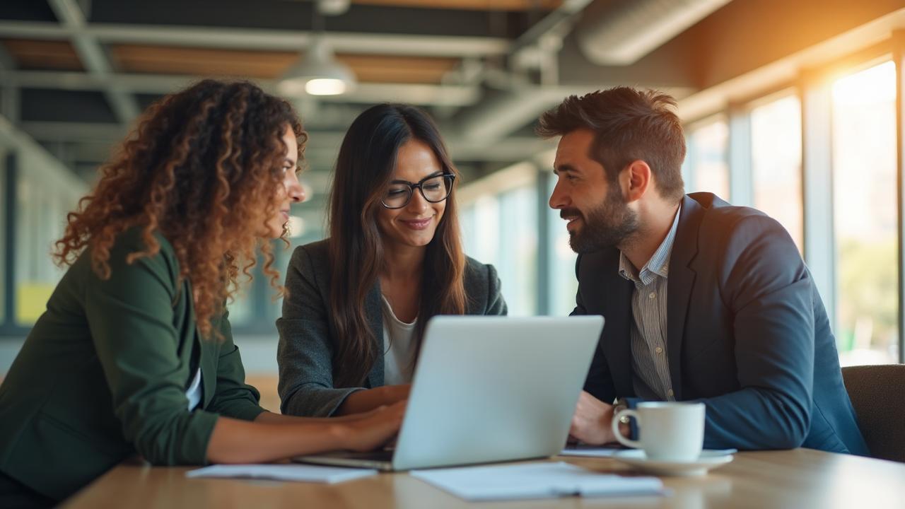 Business team collaborating in modern office environment